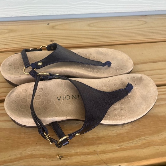 VIONIC Kirra Metallic Blue Sandal Comfort T Strap Thong Ankle Strap 7.5 Navy - Picture 3 of 10
